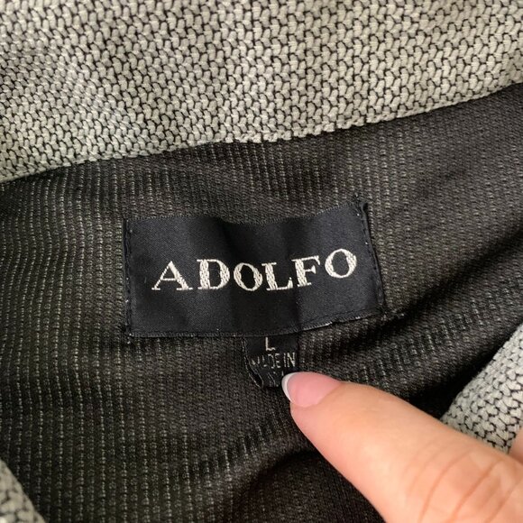 Vintage 90s Adolfo Button Up Club Shirt L Grey Black Texture Short Sleeve Pocket - Picture 6 of 6